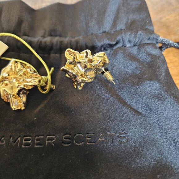 Amber Sceats Reese Earrings 24K Gold Plated Chunky Textured Stud Made in Italy - Picture 13 of 14